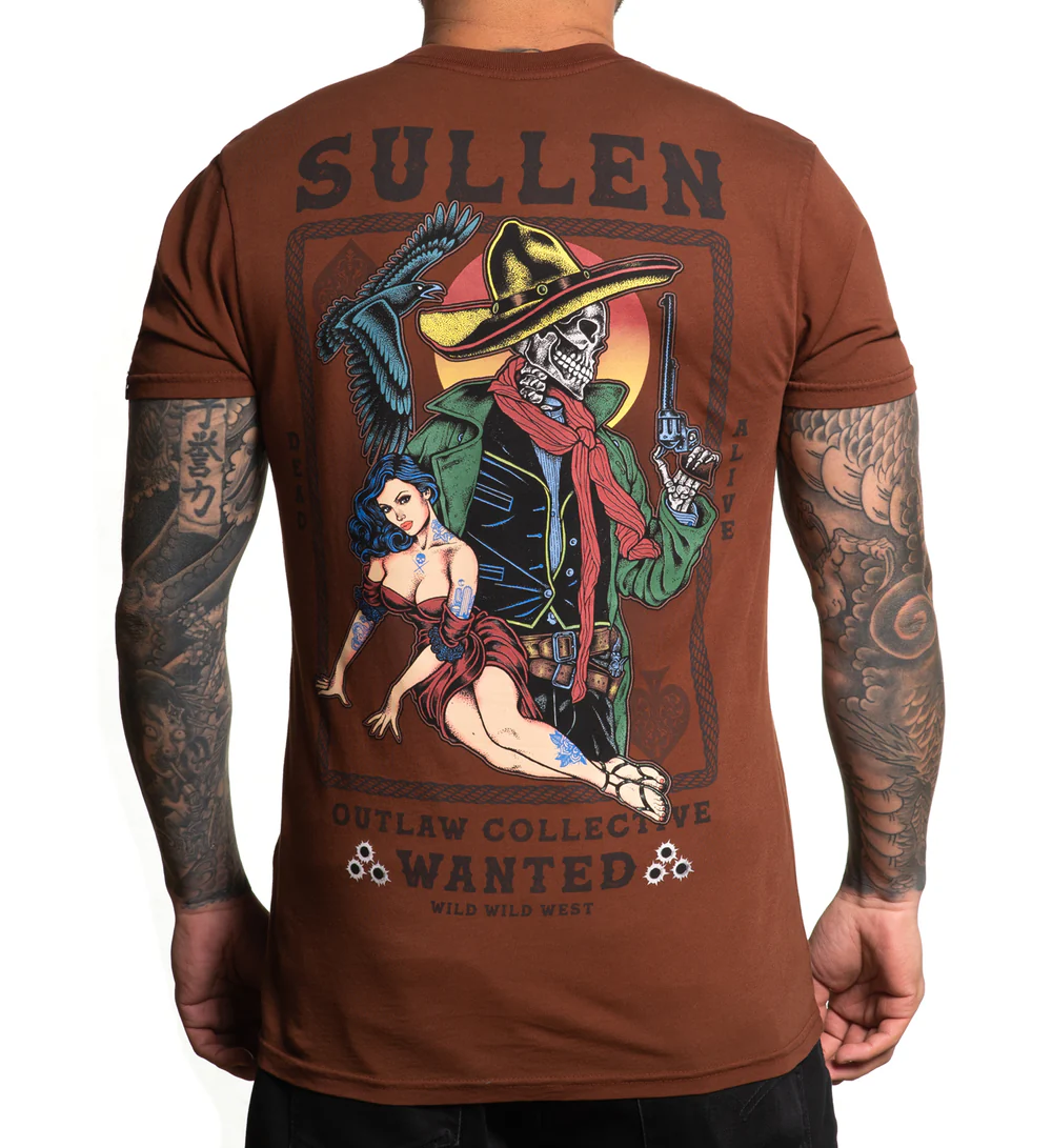 Sullen Desperado Premium T shirt on a Male tattoo model