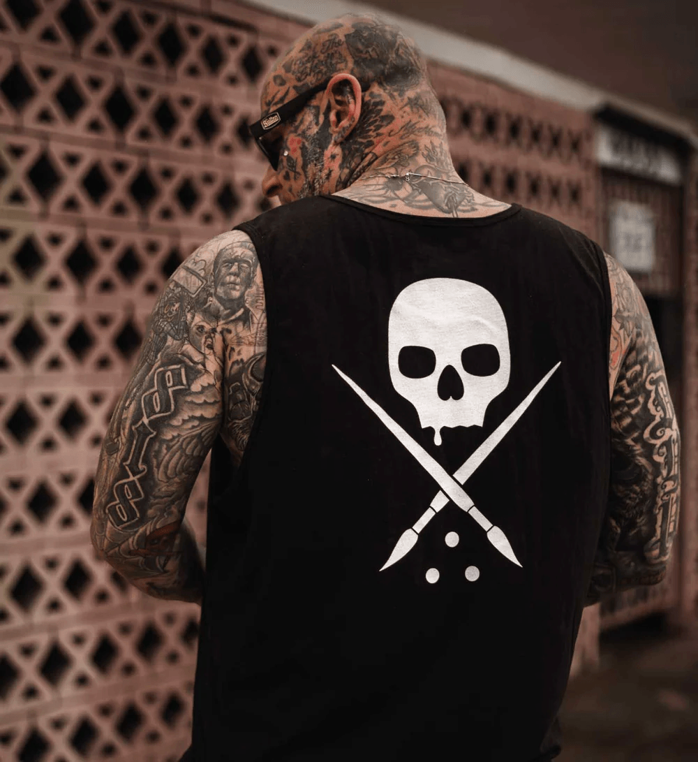 tattoo-model-wearing-a-sullen-tank - Sullen
