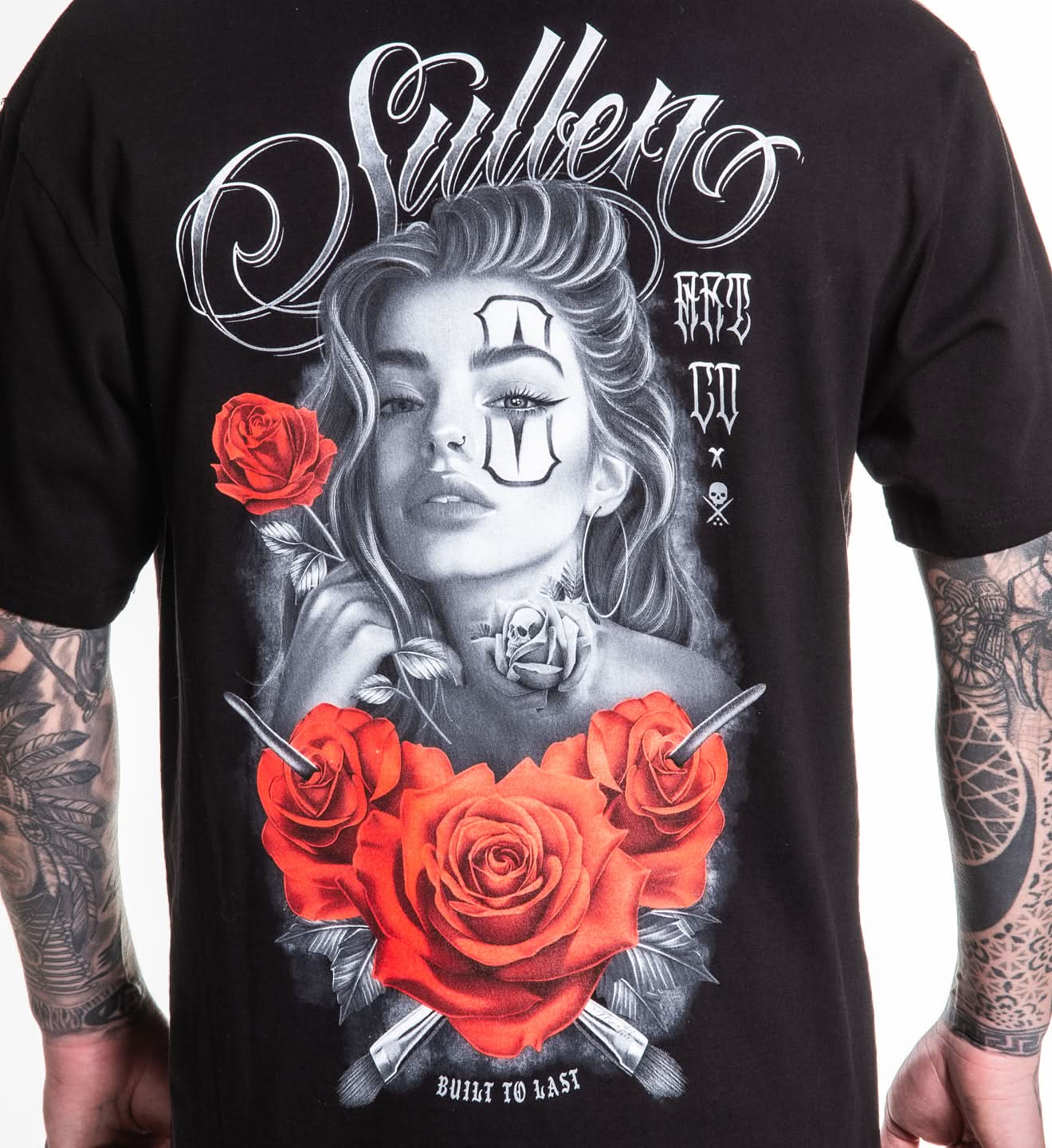 BLACK SULLEN T SHIRT WITH A WOMAN HOLDING A ROSE