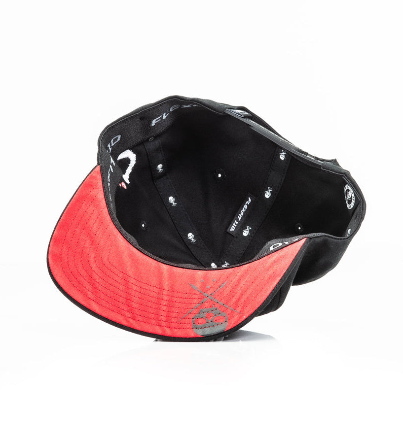 Black and red cap on a white background