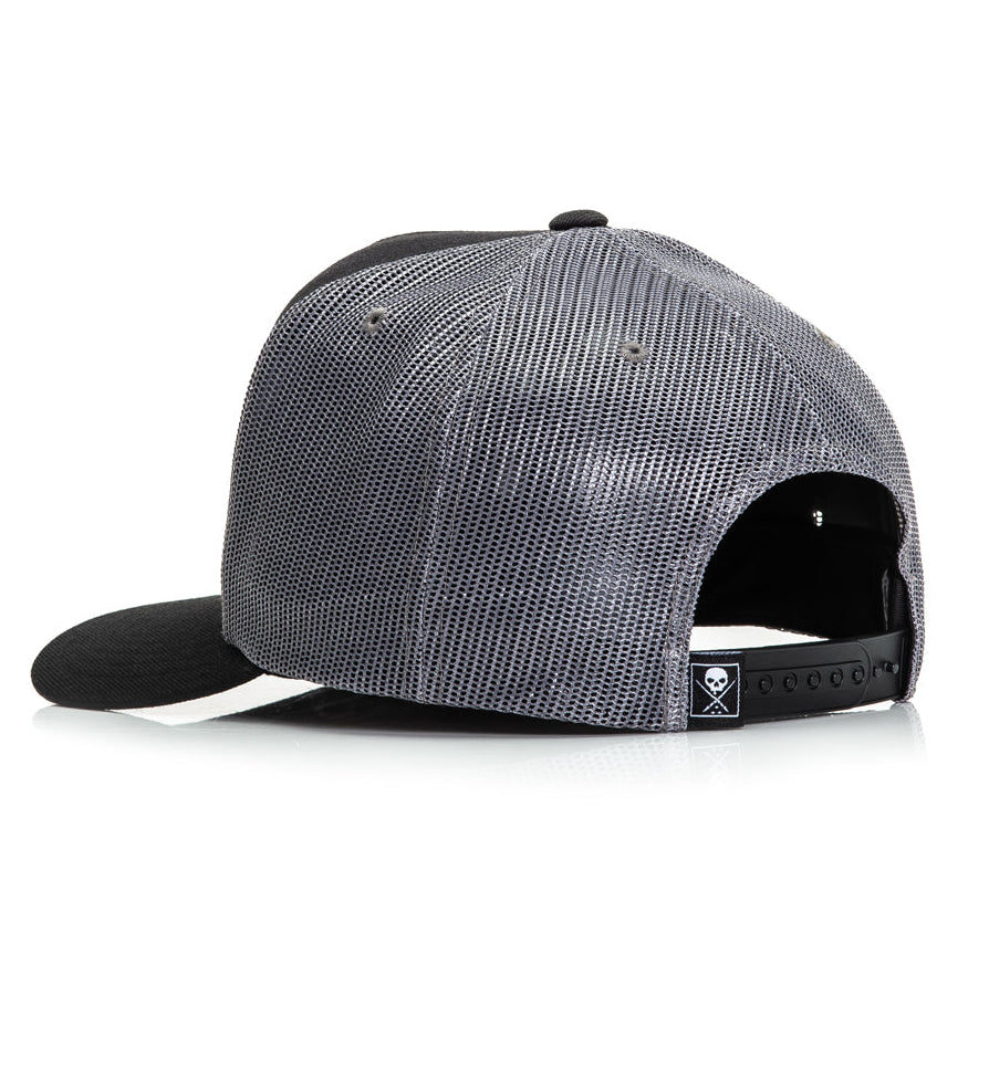 Gray and black cap on a white background