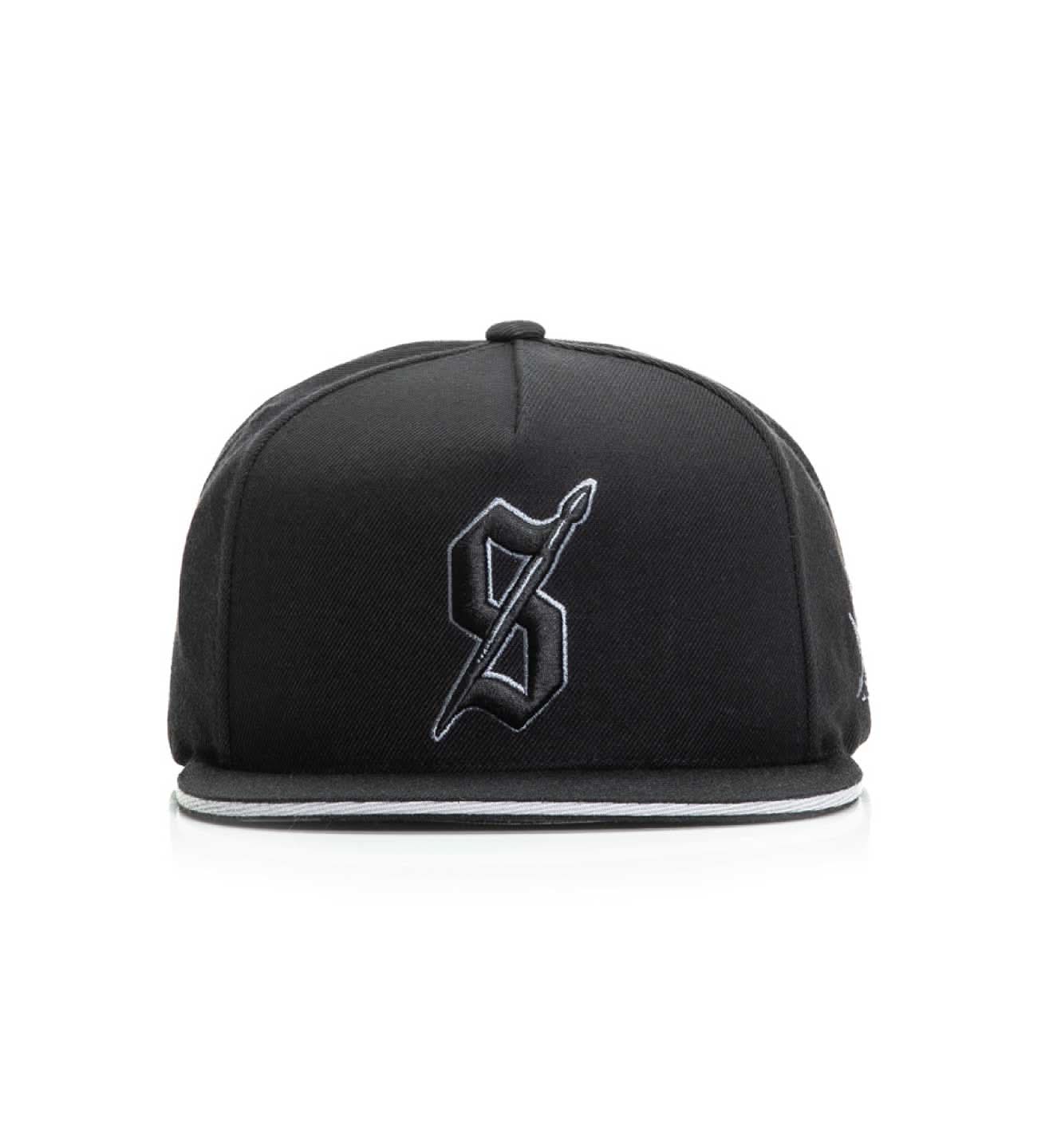 Black cap with a logo on a white background