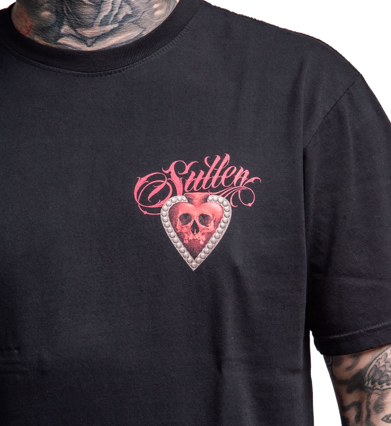 BLACK SULLEN T SHIRT WITH SACRED HEAT ON LEFT CHEST