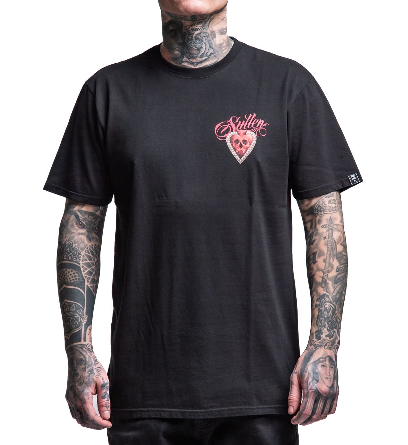 BLACK SULLEN T SHIRT WITH SACRED HEART ON LEFT CHEST
