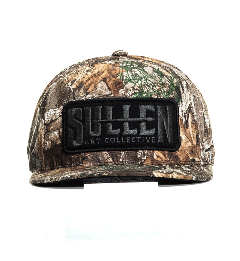camo snapback with black sullen patch