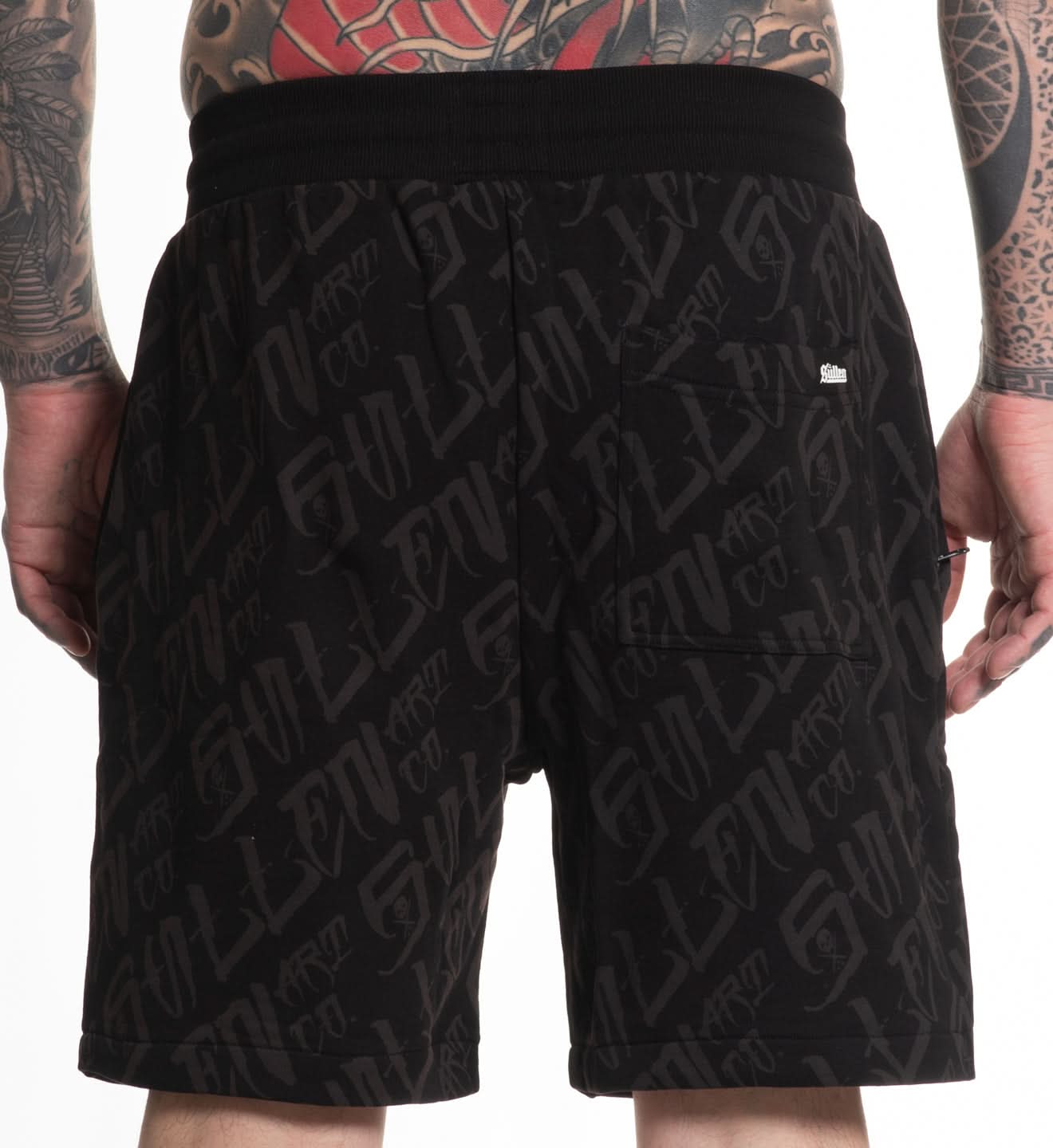 Black shorts with a pattern on a white background