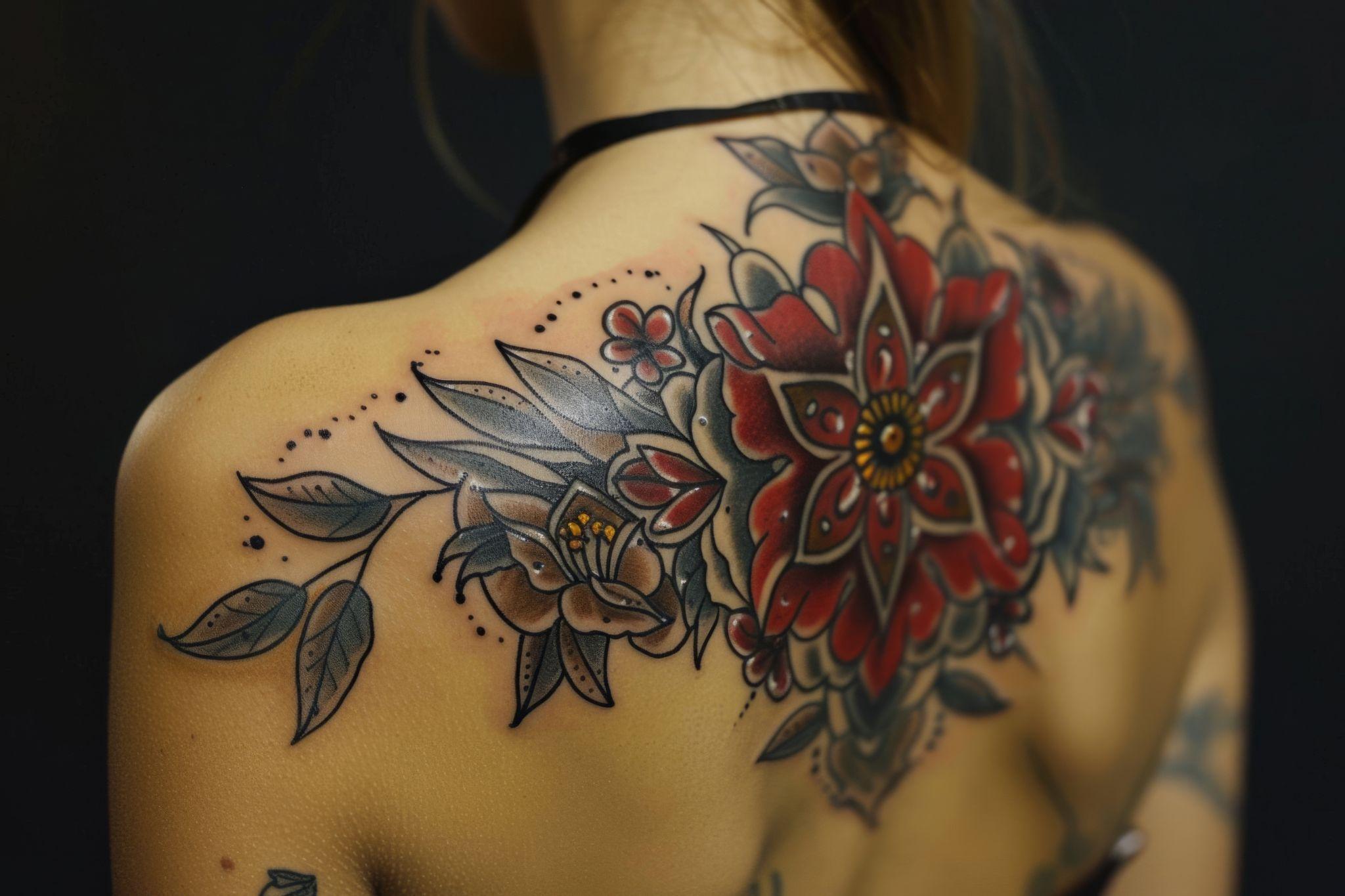 Floral back tattoo