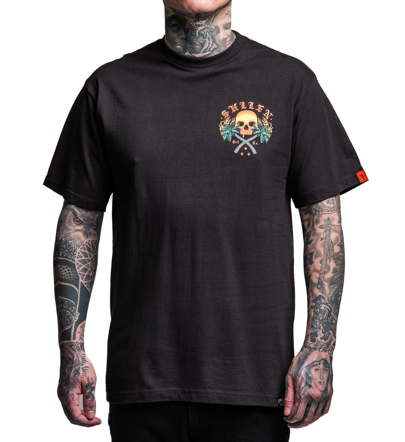 MODEL WEARING A SULLEN GRAPHIC TEE