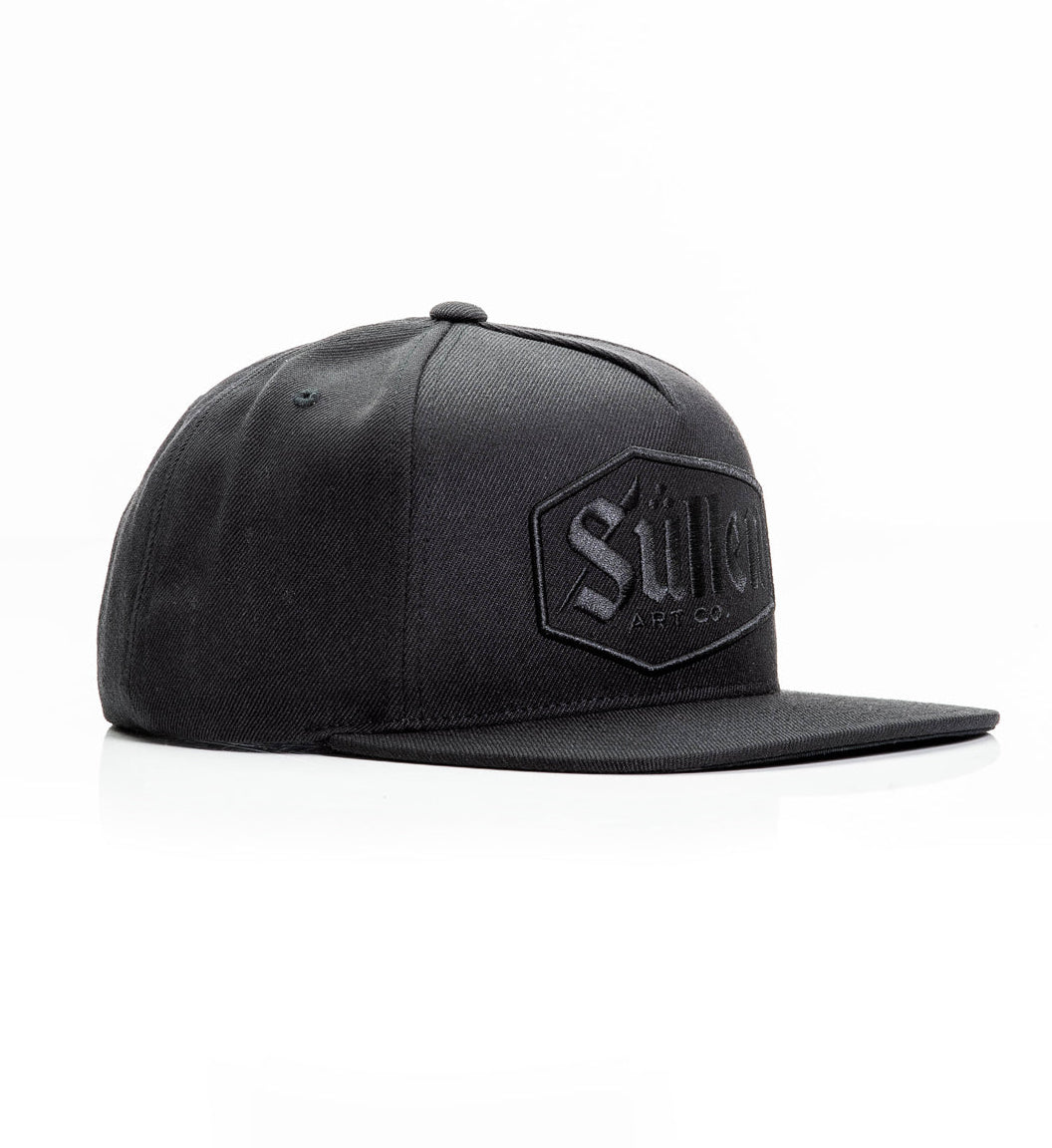 Black cap with a logo on a white background