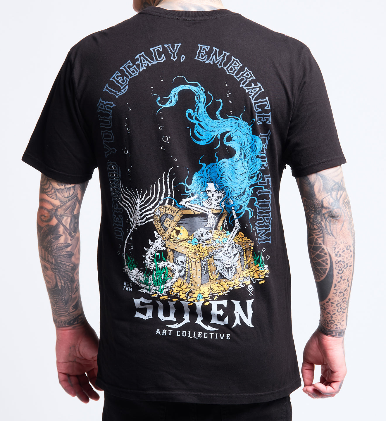 Black t-shirt with a colorful graphic design and 'Sulen Art Collective' text on a plain background