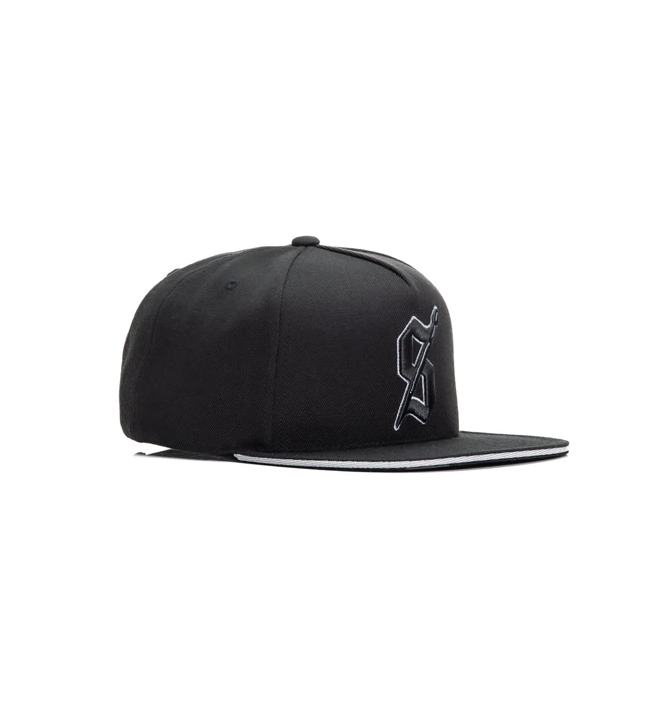 Black cap with a logo on a white background