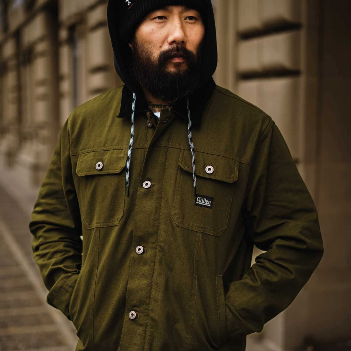Duck Canvas Survivalist Jacket with Fleece Hood - Army Green