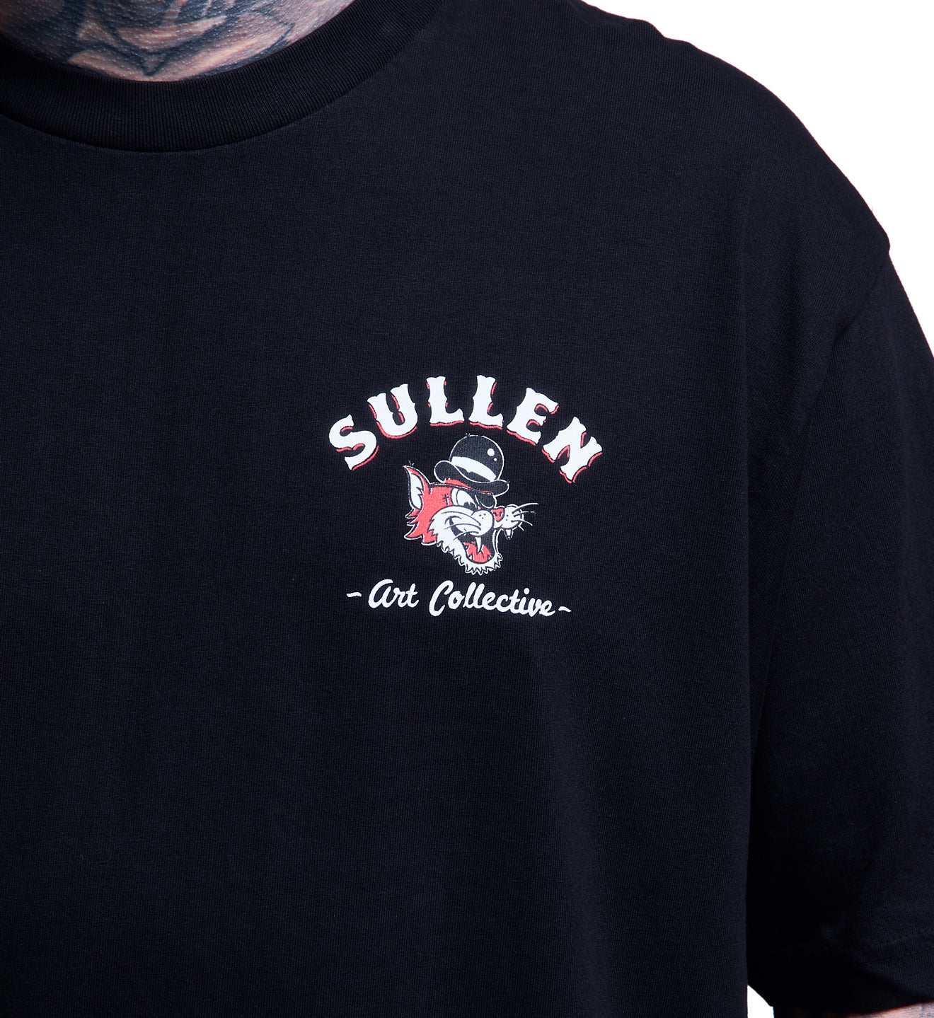 Black t-shirt with 'Sullen Art Collective' logo on a white background