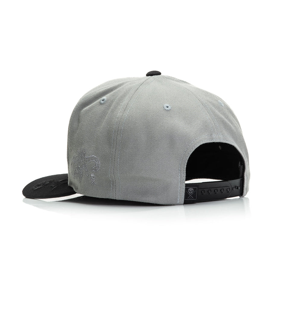 Gray cap with black visor on a white background