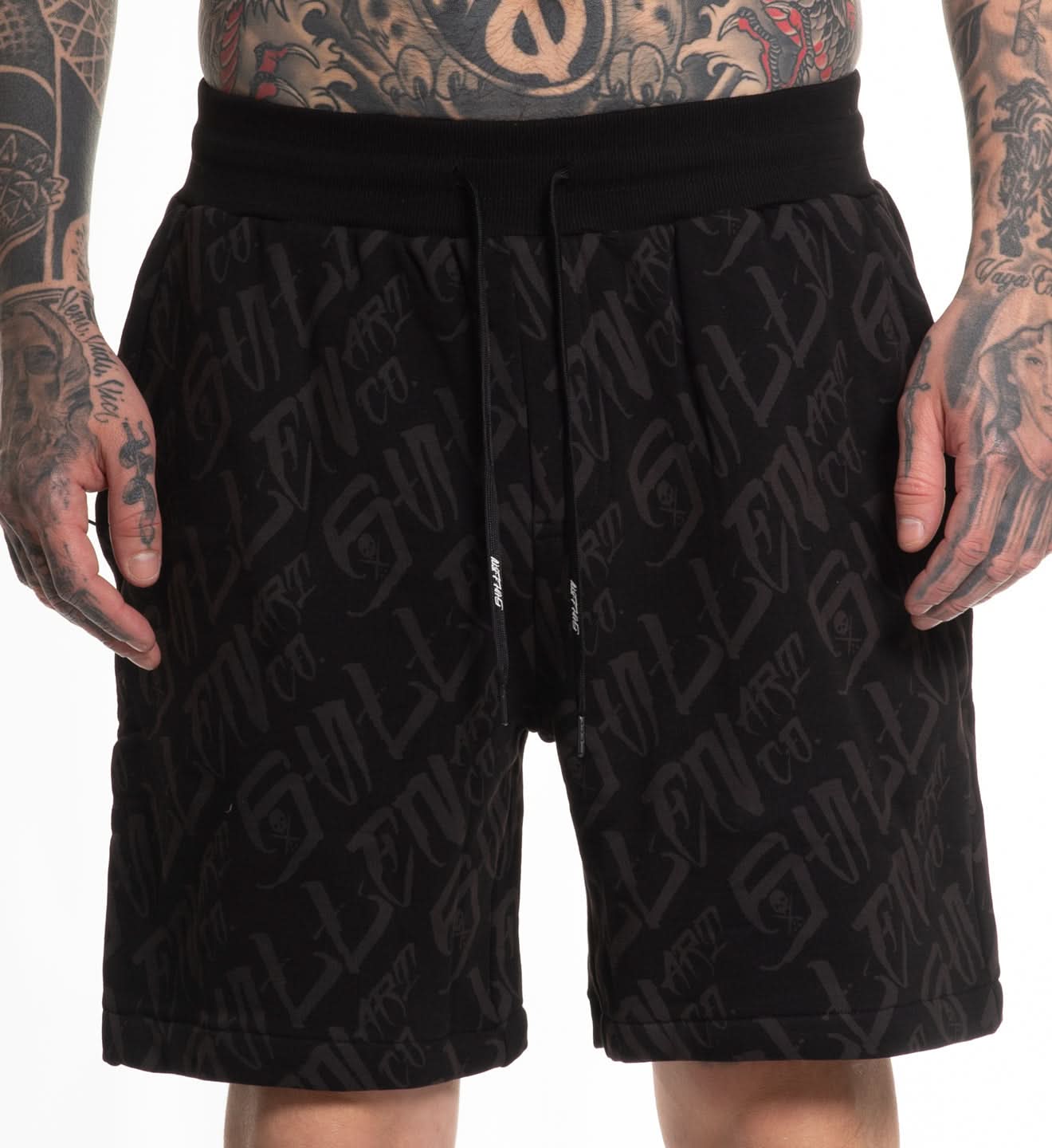 Black shorts with a pattern on a white background